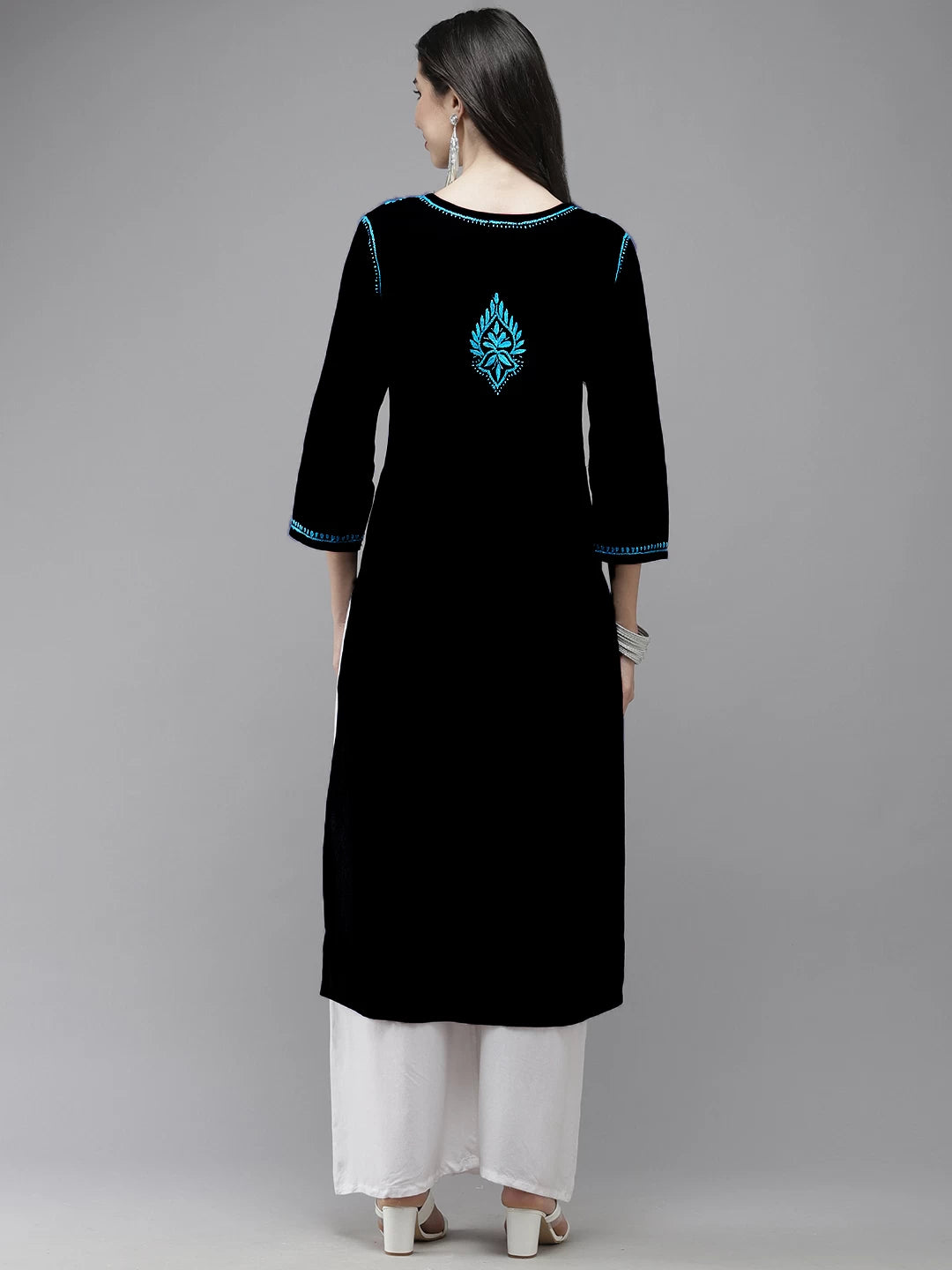 Ada Hand Embroidered Black Cotton Lucknow Chikankari Kurta A411271