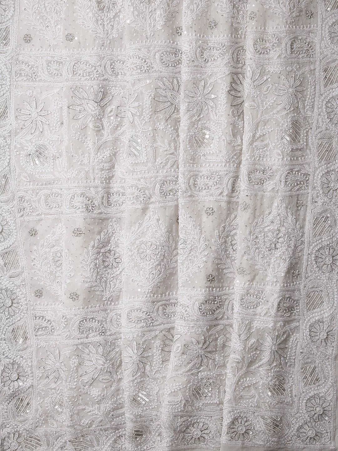 Ada Hand Embroidered White Georgette Lucknow Chikankari Saree/Blouse With Pearl Work 01A398630