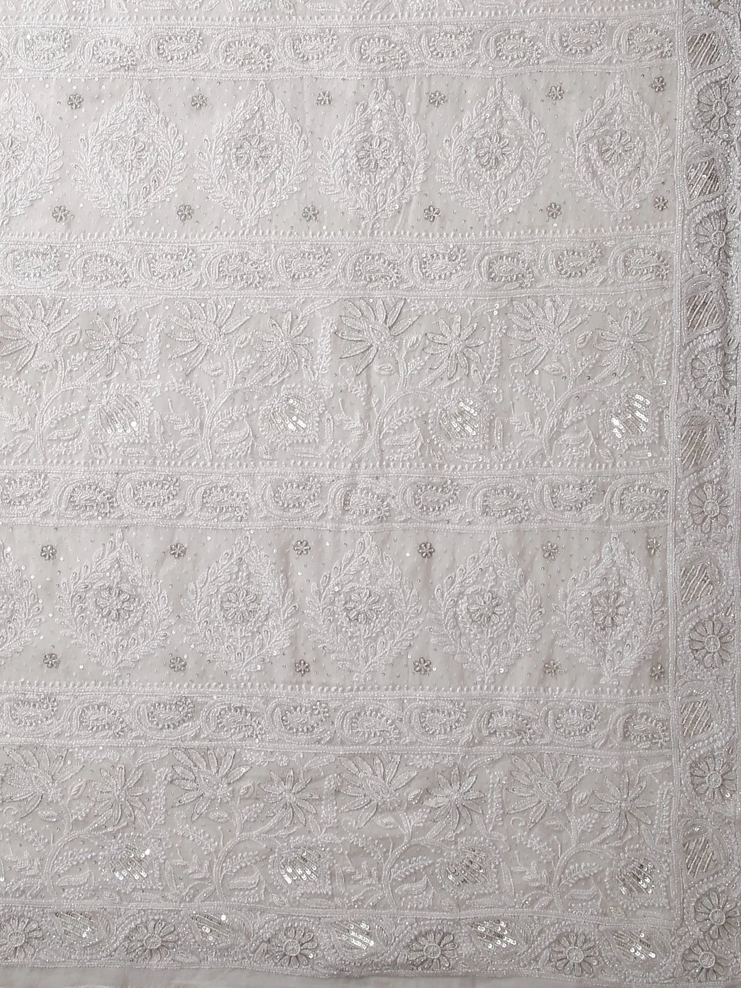 Ada Hand Embroidered White Georgette Lucknow Chikankari Saree/Blouse With Pearl Work 01A398630