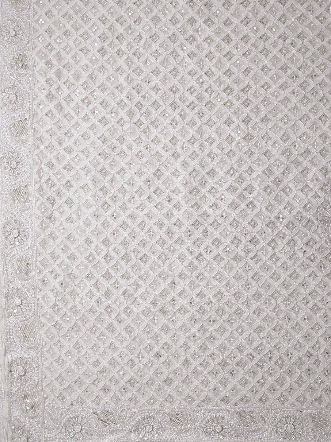 Ada Hand Embroidered White Georgette Lucknow Chikankari Saree/Blouse With Pearl Work 01A398630