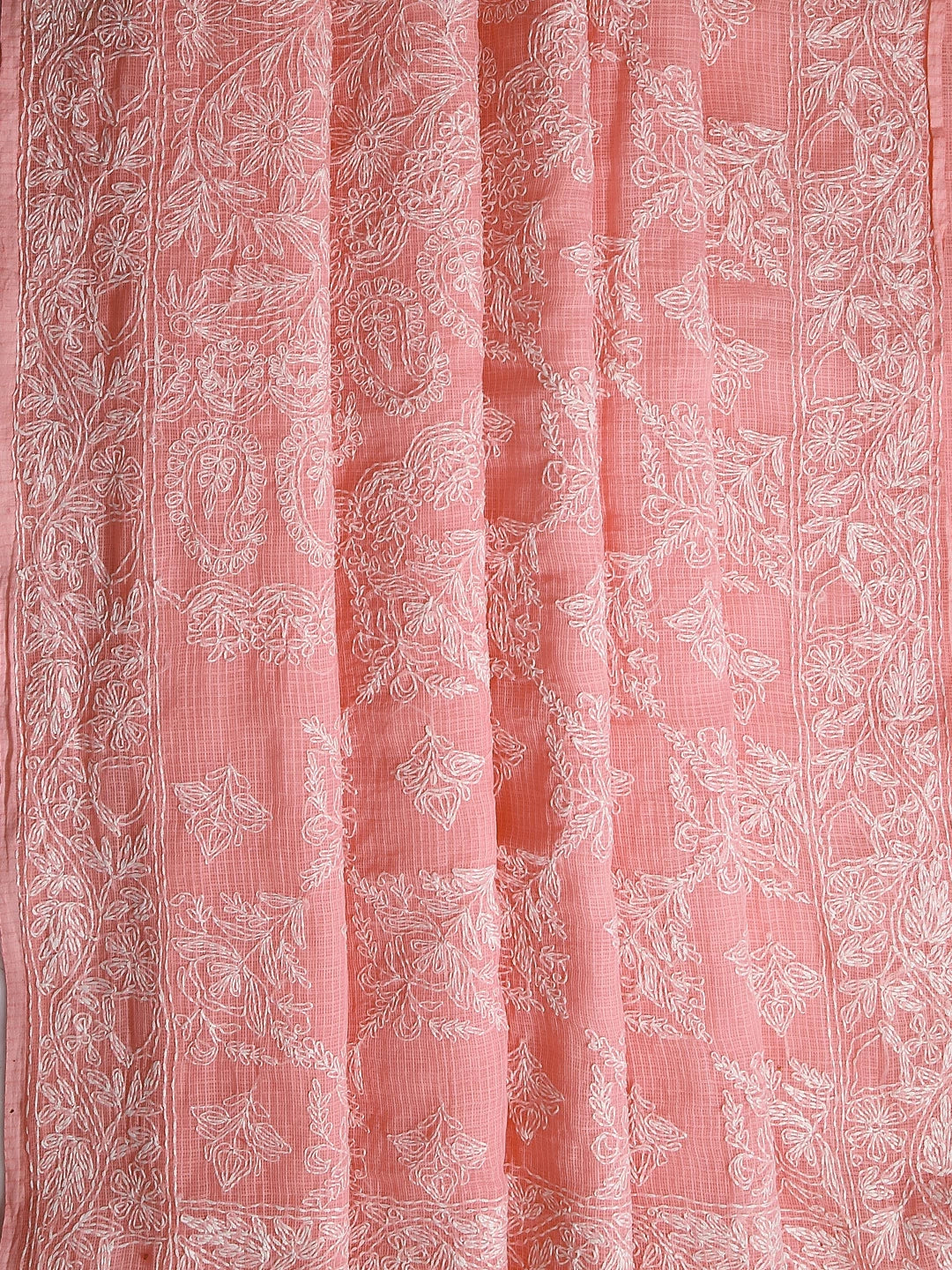 Ada Hand Embroidered Pink Kota Cotton Lucknowi Chikankari Saree With Blouse 01A452625
