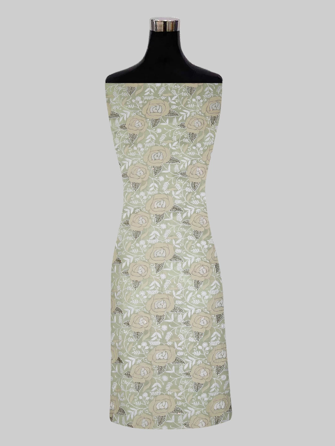 Ada Hand Embroidered Tea Green Pure Georgette Lucknowi Chikankari Unstitched Kurta Dupatta Set With Pearl Work 01A358464