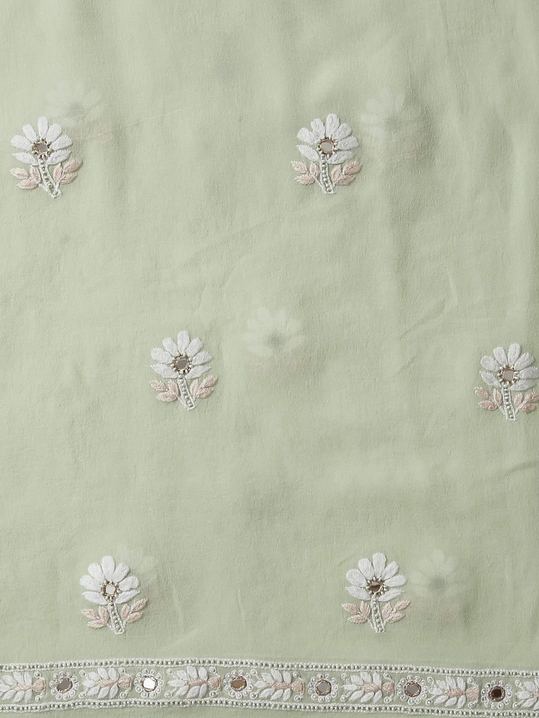 Ada Hand Embroidered Tea Green Pure Georgette Lucknowi Chikankari Unstitched Kurta Dupatta Set With Pearl Work 01A358464