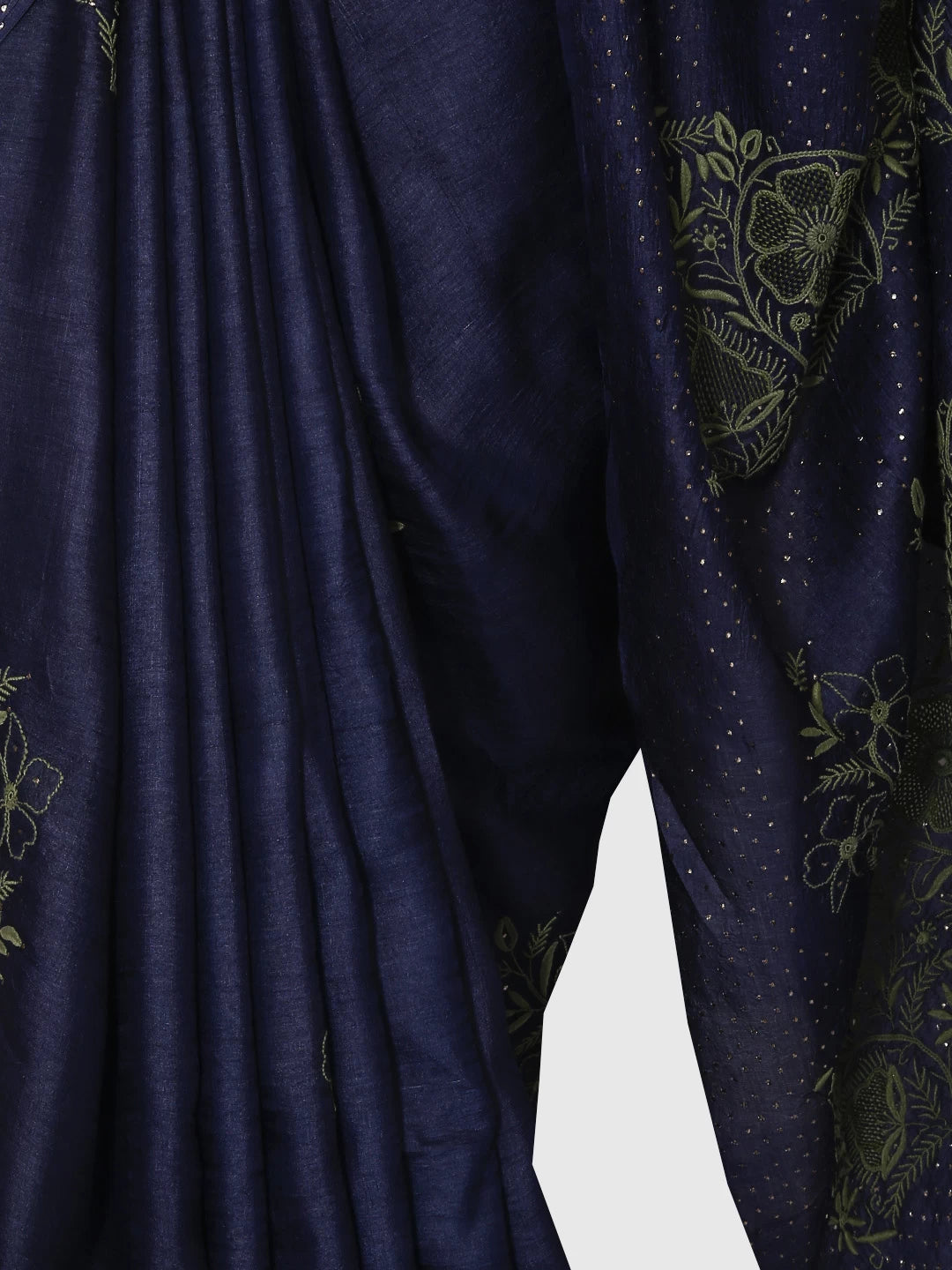 Ada Hand Embroidered Navy Blue Silk Lucknowi Chikankari Saree/Blouse With Mukaish Work 01A418251