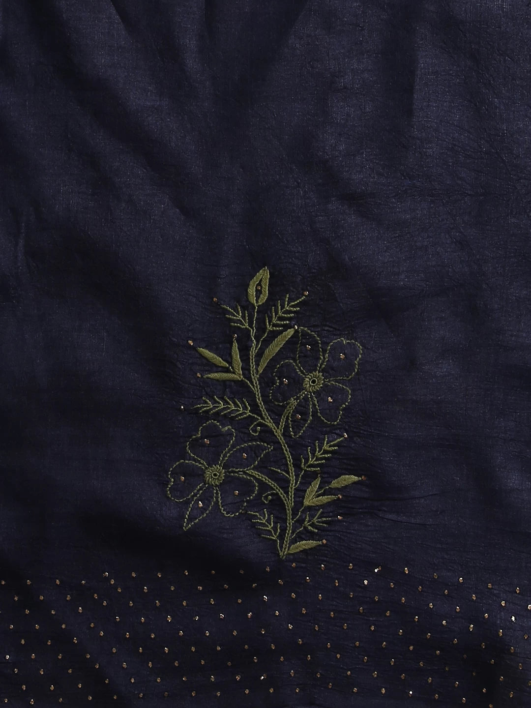 Ada Hand Embroidered Navy Blue Silk Lucknowi Chikankari Saree/Blouse With Mukaish Work 01A418251