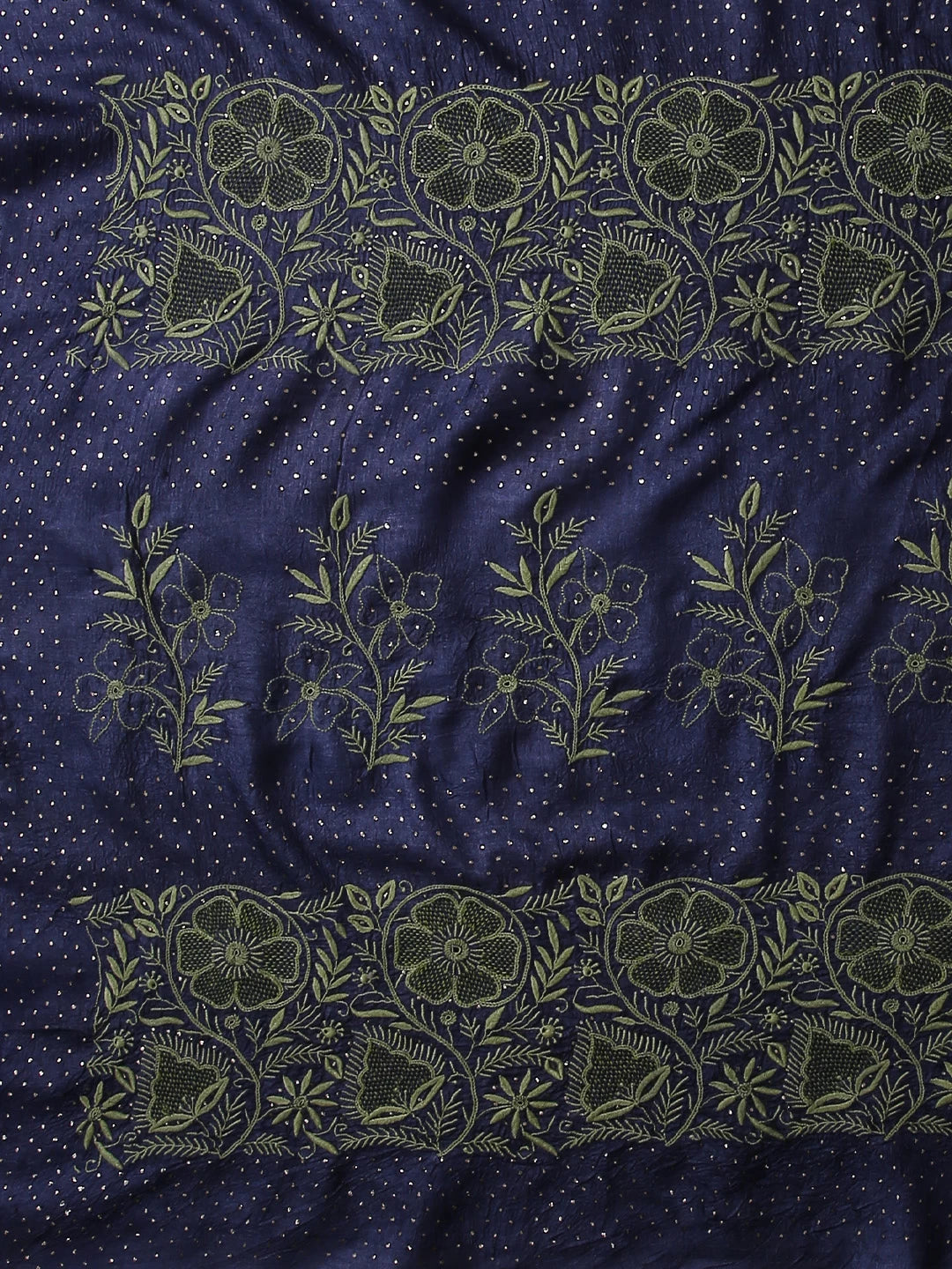 Ada Hand Embroidered Navy Blue Silk Lucknowi Chikankari Saree/Blouse With Mukaish Work 01A418251