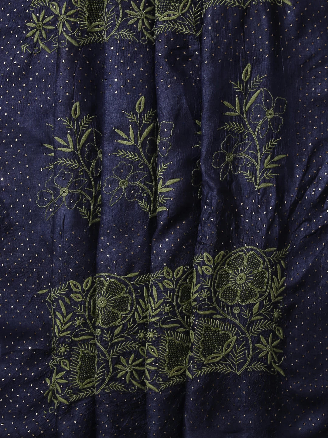 Ada Hand Embroidered Navy Blue Silk Lucknowi Chikankari Saree/Blouse With Mukaish Work 01A418251