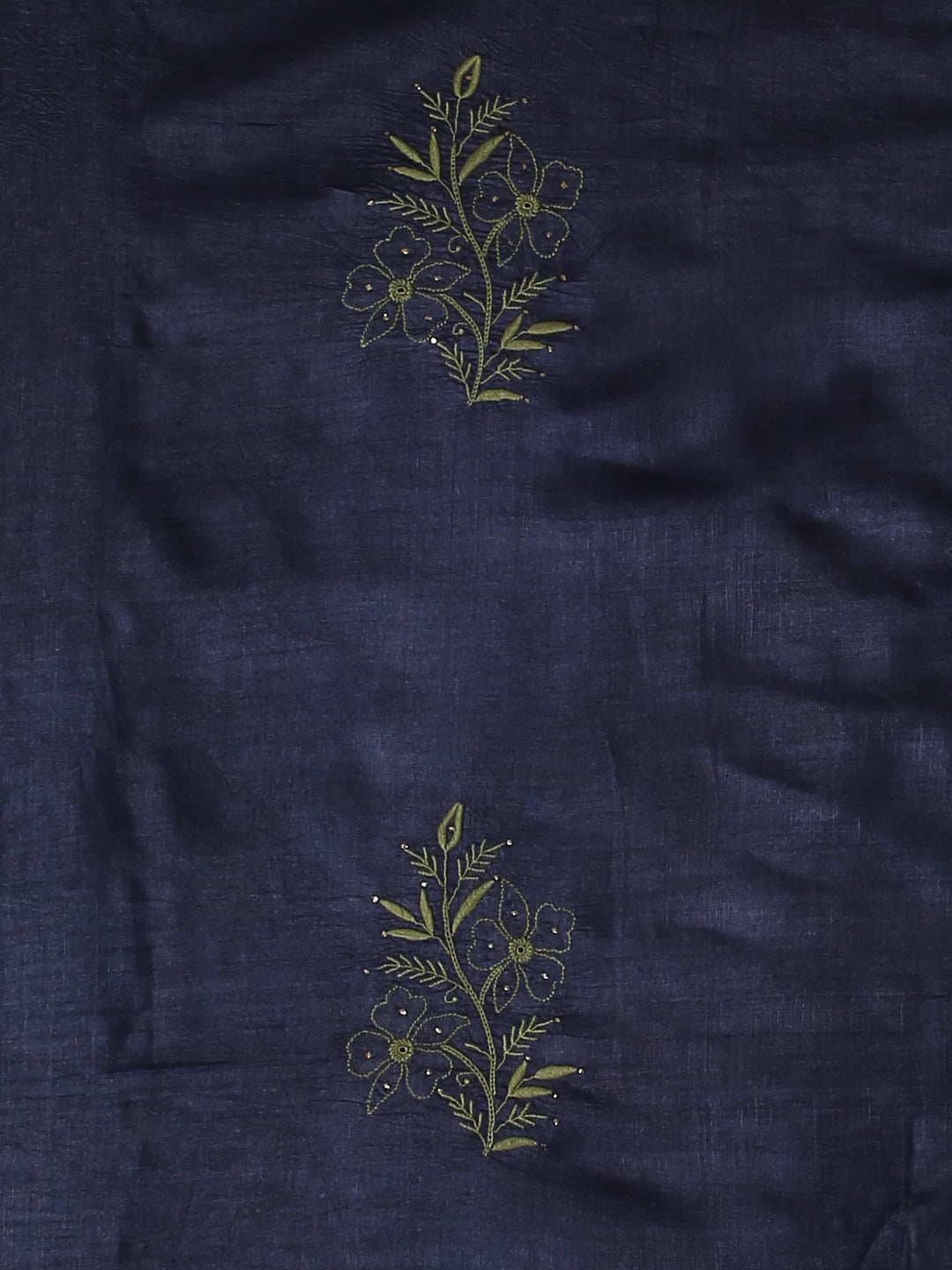 Ada Hand Embroidered Navy Blue Silk Lucknowi Chikankari Saree/Blouse With Mukaish Work 01A418251