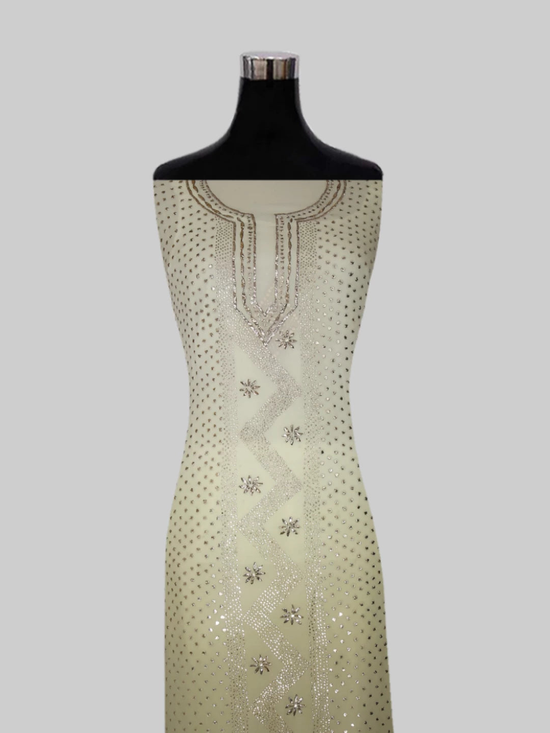 Ada Hand Embroidered Ombre Shade Of Tea Green And Sage Green Lucknowi Mukaish Embellished Georgette Unstitched Kurta Dupatta Set 01A402373