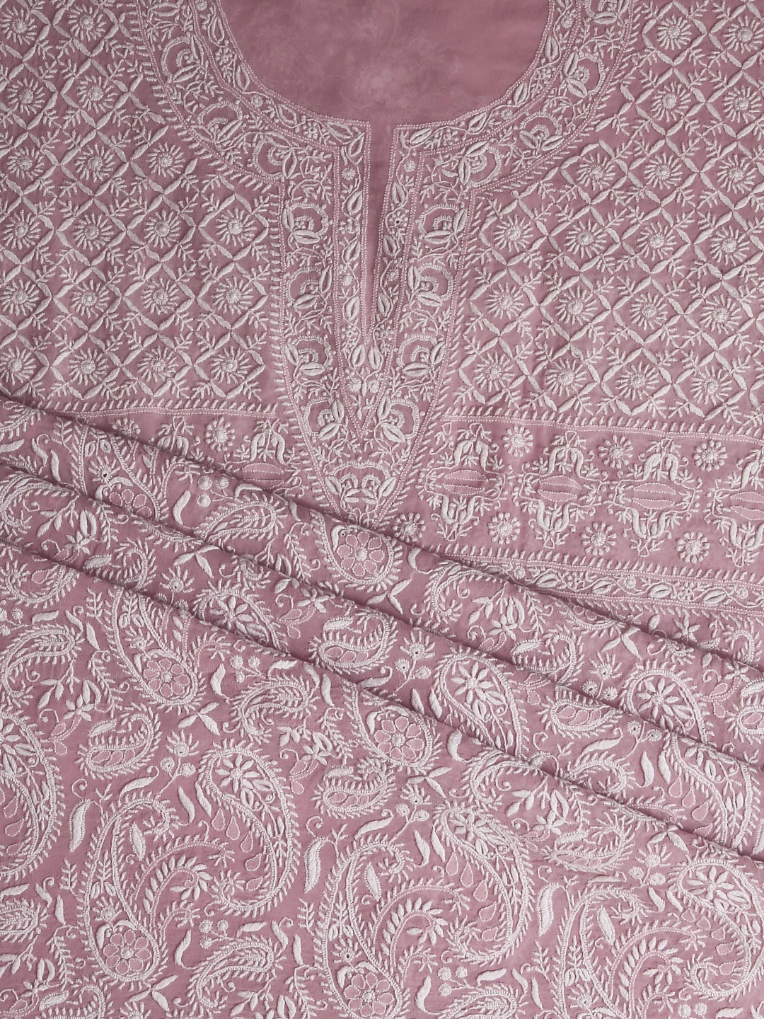 Ada Hand Embroidered Pink Pure Georgette Lucknowi Chikankari Unstitched Kurta Piece A21482