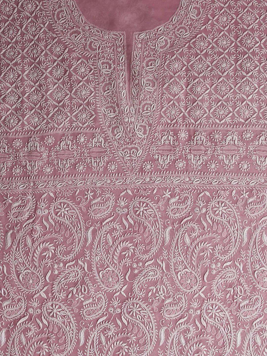Ada Hand Embroidered Pink Pure Georgette Lucknowi Chikankari Unstitched Kurta Piece A21482