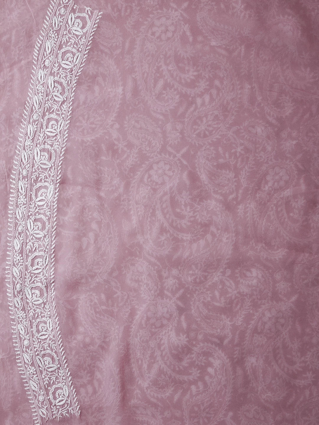 Ada Hand Embroidered Pink Pure Georgette Lucknowi Chikankari Unstitched Kurta Piece A21482