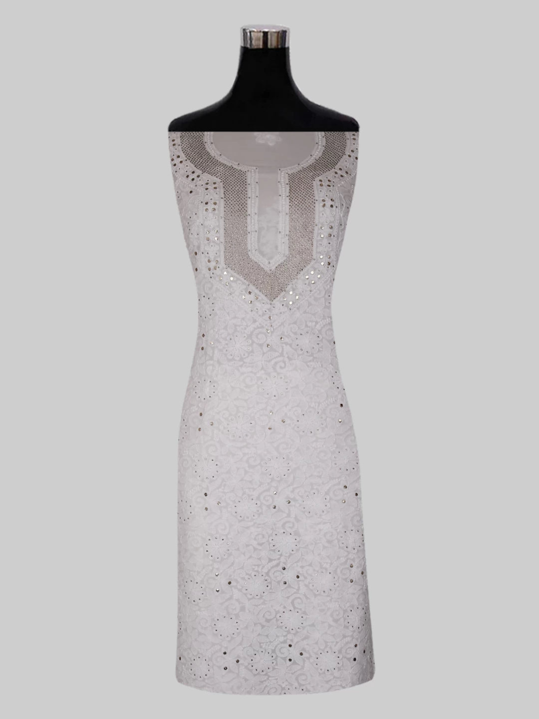 Ada Hand Embroidered White Georgette Lucknowi Chikankari Unstitched Kurta Piece With Muqaish Work 01A435774