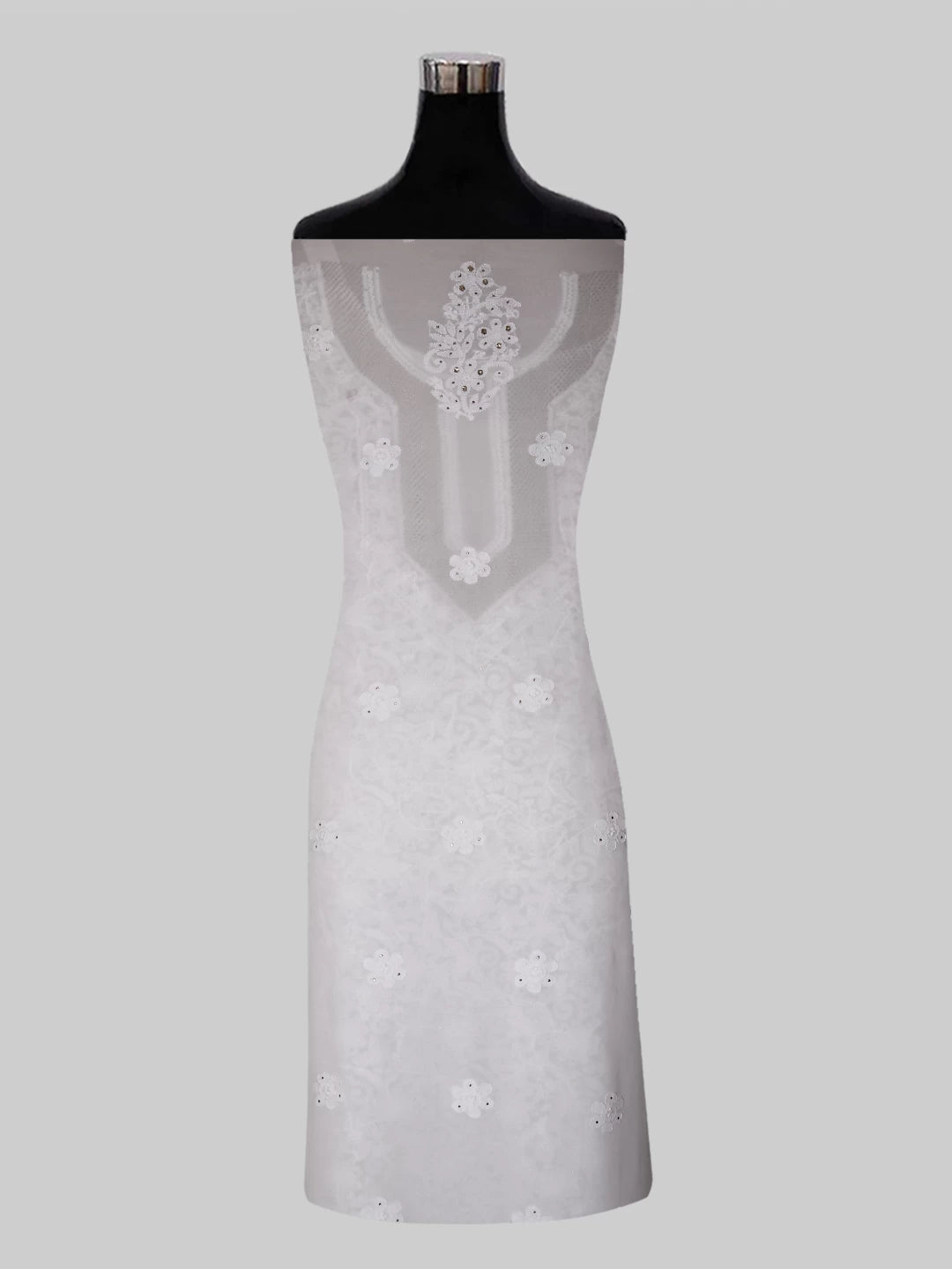 Ada Hand Embroidered White Georgette Lucknowi Chikankari Unstitched Kurta Piece With Muqaish Work 01A435774
