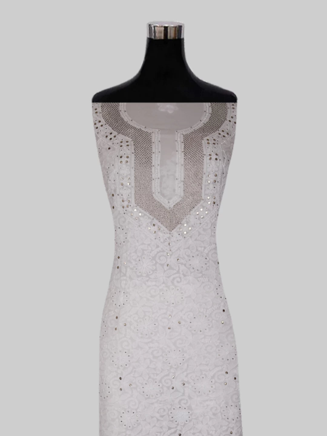 Ada Hand Embroidered White Georgette Lucknowi Chikankari Unstitched Kurta Piece With Muqaish Work 01A435774