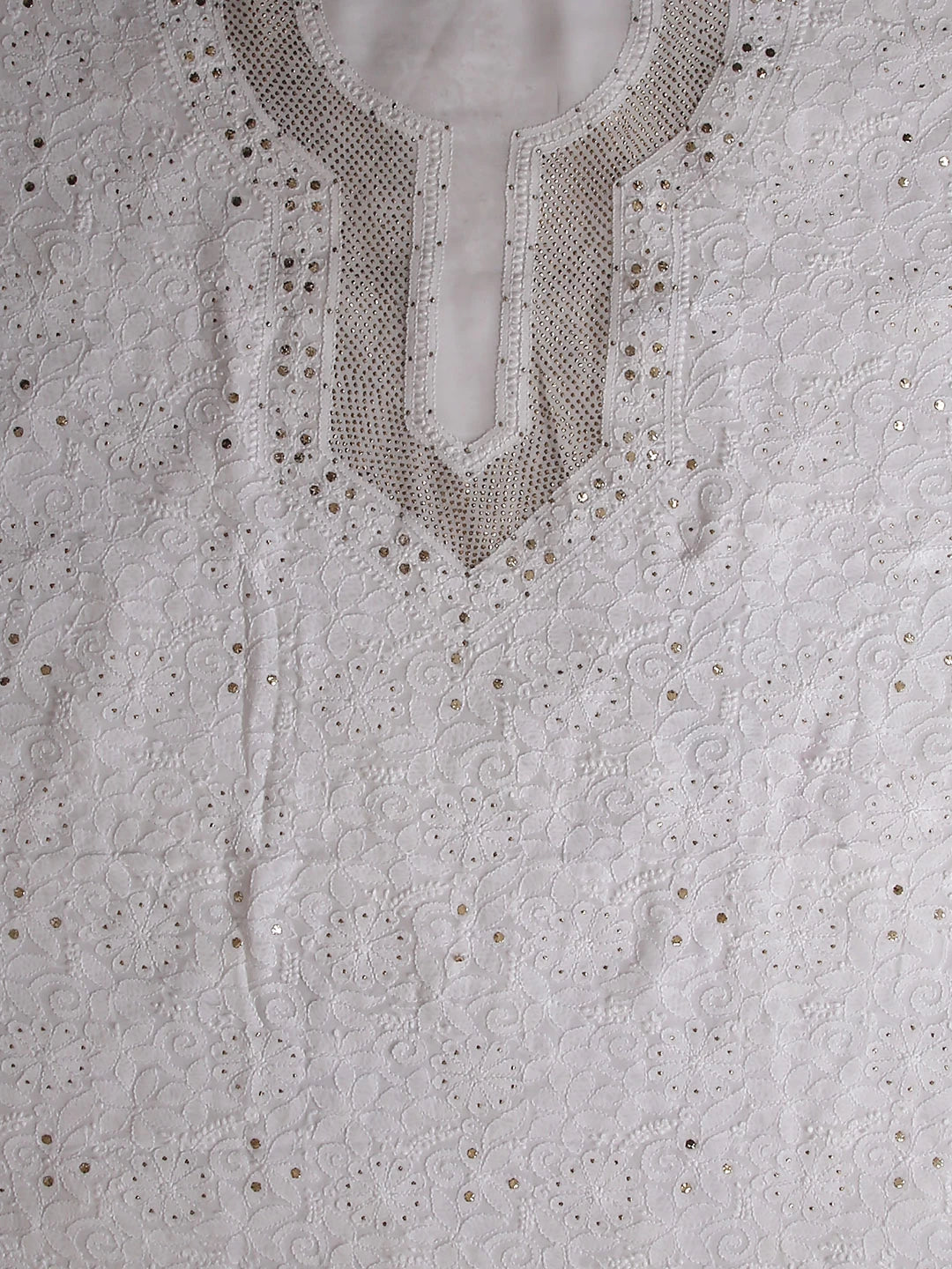 Ada Hand Embroidered White Georgette Lucknowi Chikankari Unstitched Kurta Piece With Muqaish Work 01A435774
