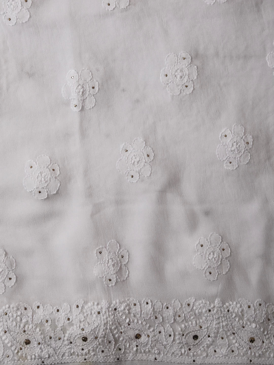 Ada Hand Embroidered White Georgette Lucknowi Chikankari Unstitched Kurta Piece With Muqaish Work 01A435774