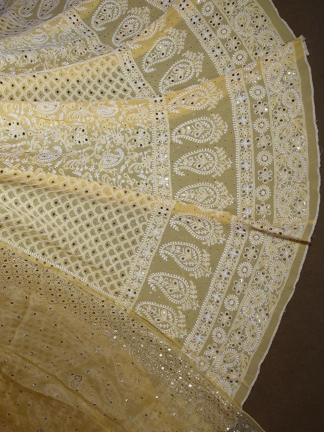 Ada Hand Embroidered Light Yellow Georgette Lucknowi Chikankari Lehenga Set With Mukaish Work 01A149897