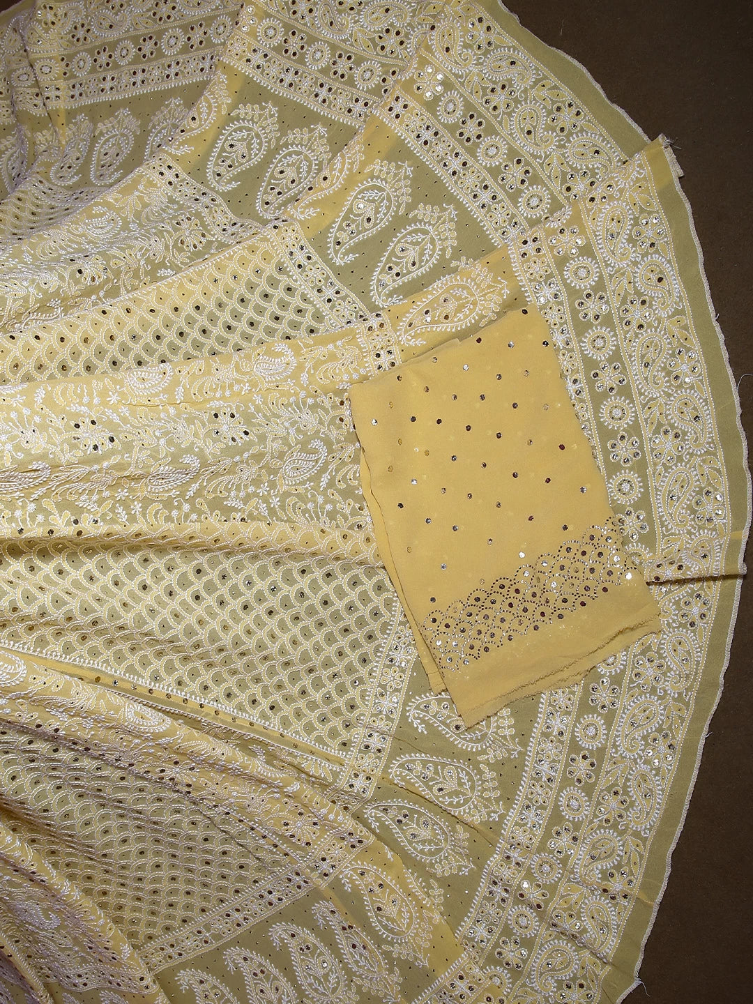 Ada Hand Embroidered Light Yellow Georgette Lucknowi Chikankari Lehenga Set With Mukaish Work 01A149897