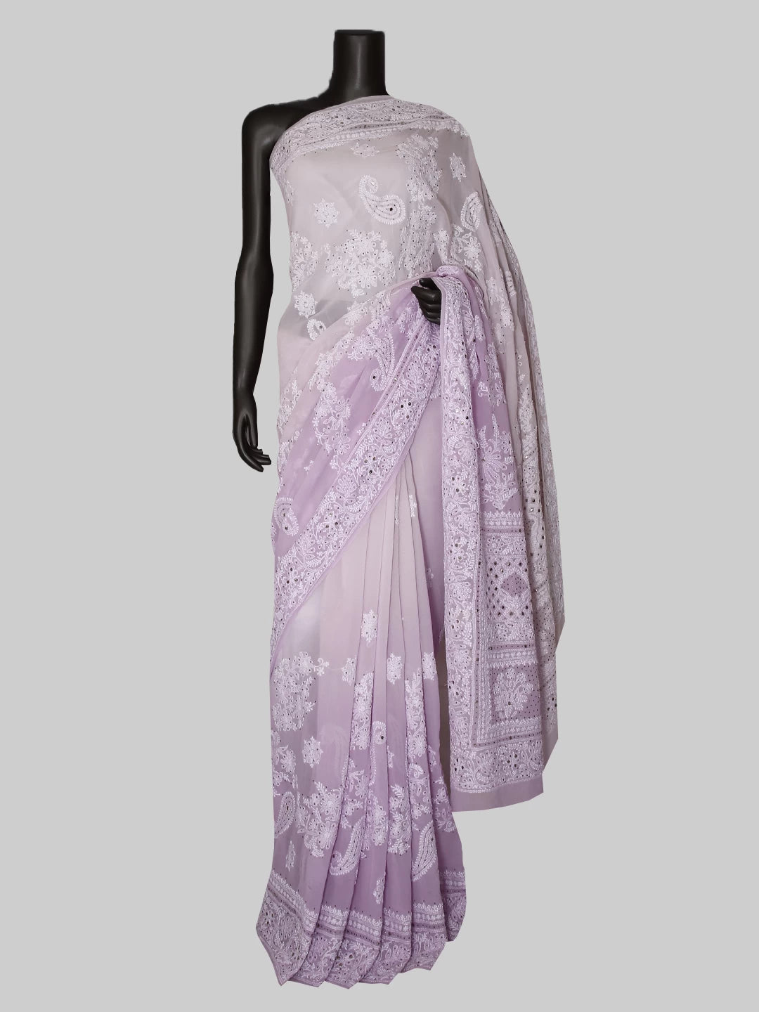 Ada Hand Embroidered Ombre Shade Of Lilac Pure Georgette Lucknowi Chikankari Saree/Blouse With Mukaish Work 01A398207
