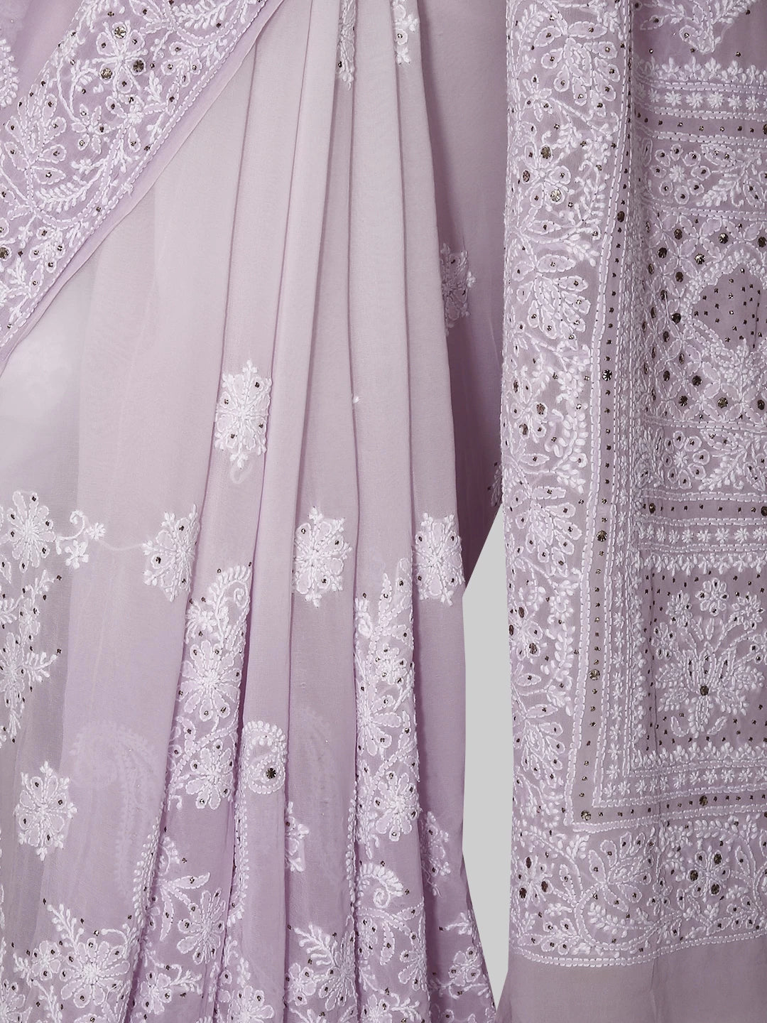 Ada Hand Embroidered Ombre Shade Of Lilac Pure Georgette Lucknowi Chikankari Saree/Blouse With Mukaish Work 01A398207