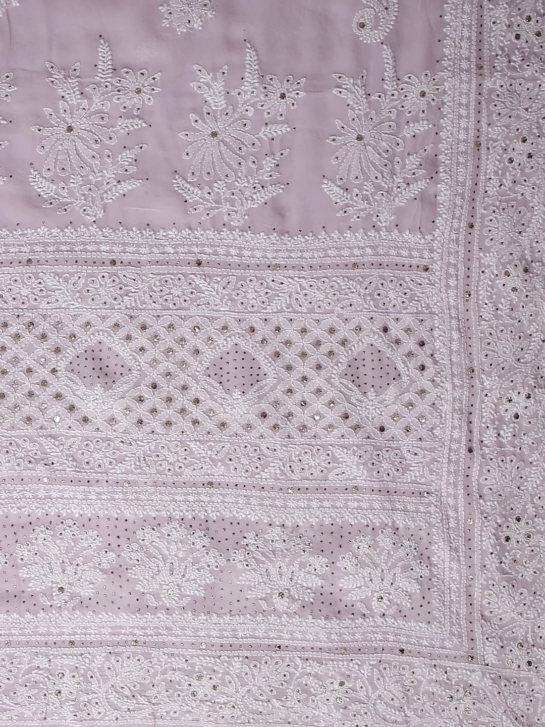 Ada Hand Embroidered Ombre Shade Of Lilac Pure Georgette Lucknowi Chikankari Saree/Blouse With Mukaish Work 01A398207