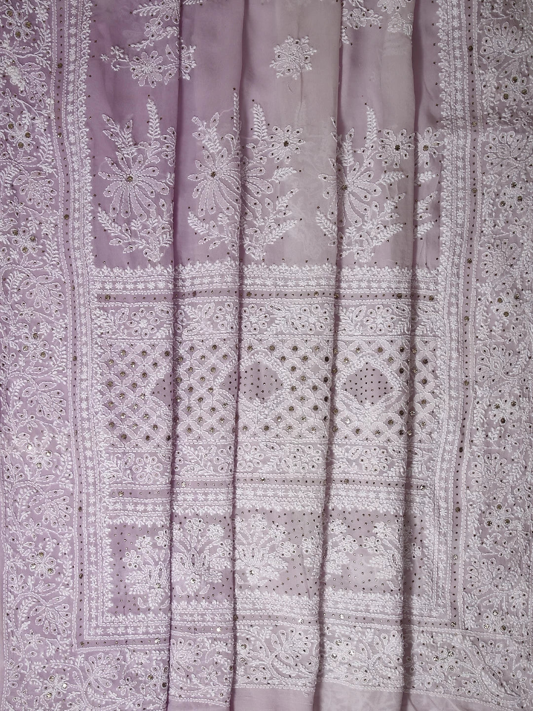 Ada Hand Embroidered Ombre Shade Of Lilac Pure Georgette Lucknowi Chikankari Saree/Blouse With Mukaish Work 01A398207