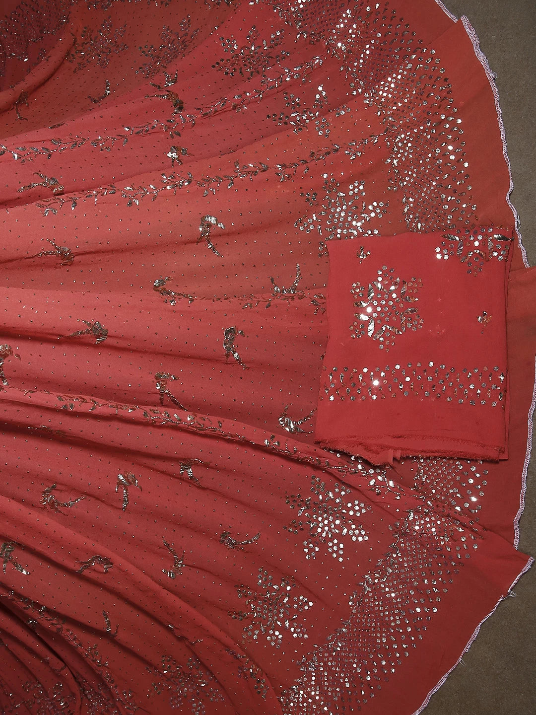 Ada Hand Embroidered Rust Pure Georgette Muqaish Work Lucknowi Lehenga Set A616403
