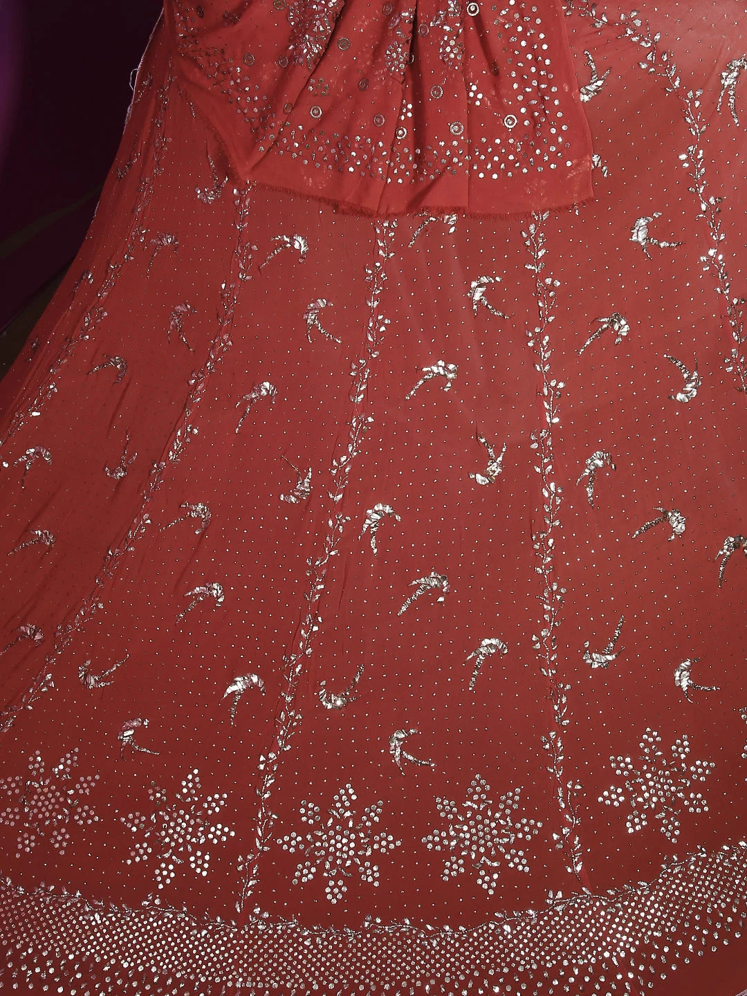 Ada Hand Embroidered Rust Pure Georgette Muqaish Work Lucknowi Lehenga Set A616403
