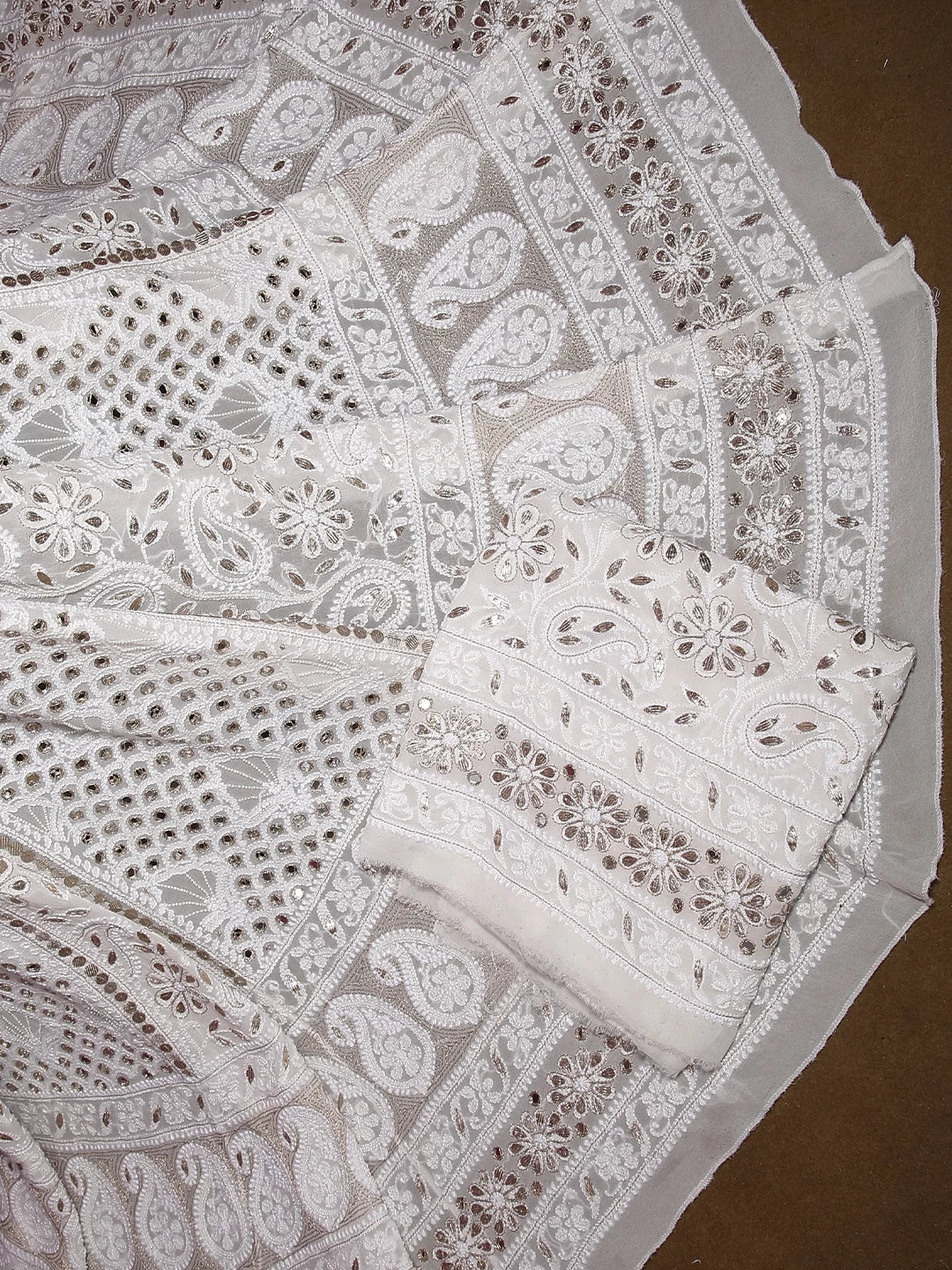 Ada Hand Embroidered White Pure Georgette Lucknowi Chikankari Lehenga Set With Gota Patti Work 01A215987