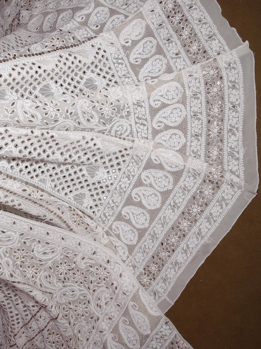 Ada Hand Embroidered White Pure Georgette Lucknowi Chikankari Lehenga Set With Gota Patti Work 01A215987