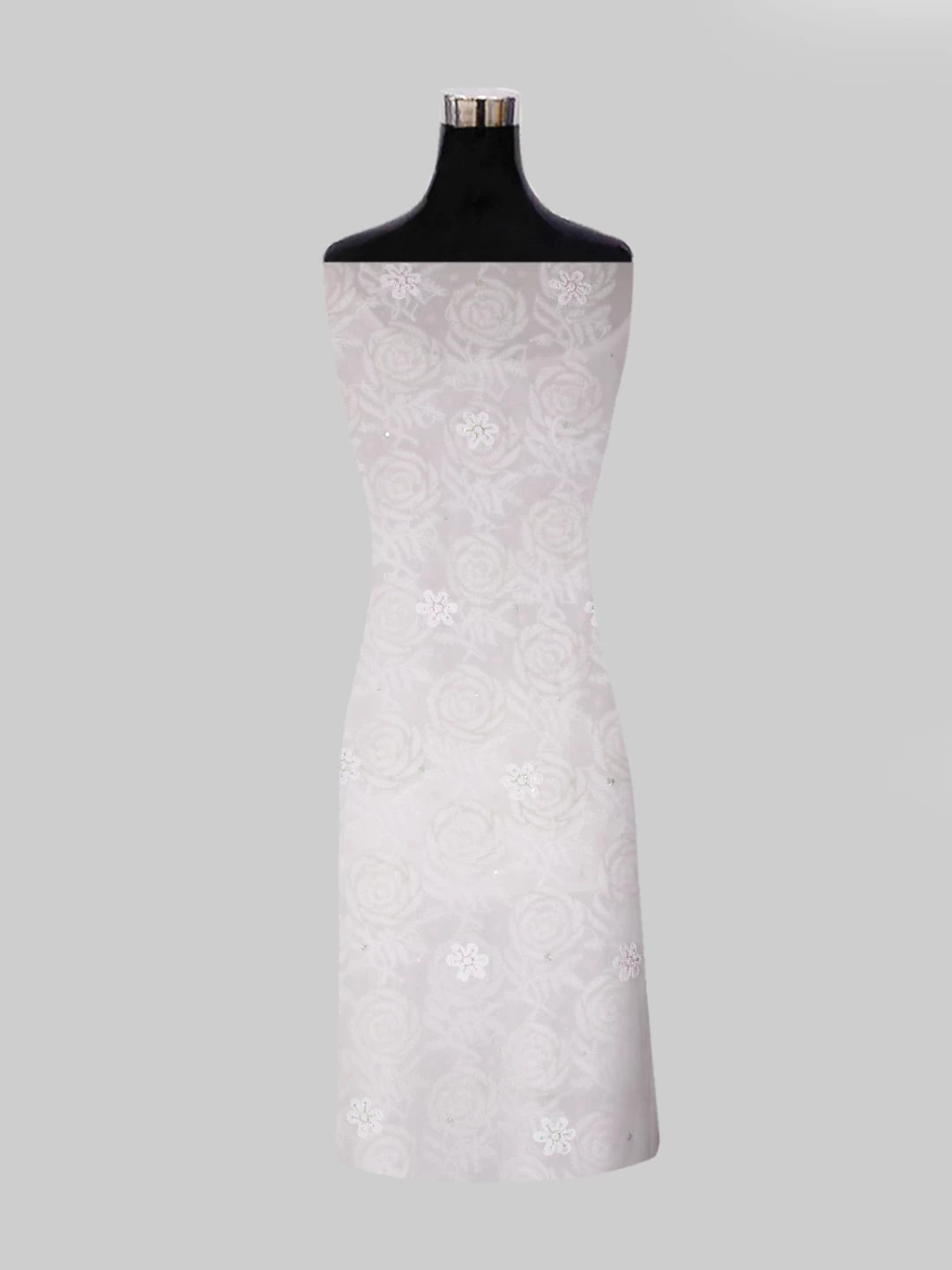 Ada Hand Embroidered White Pure Georgette Lucknowi Chikankari Unstitched Kurta Dupatta Set With Cutdana Work 01A421868