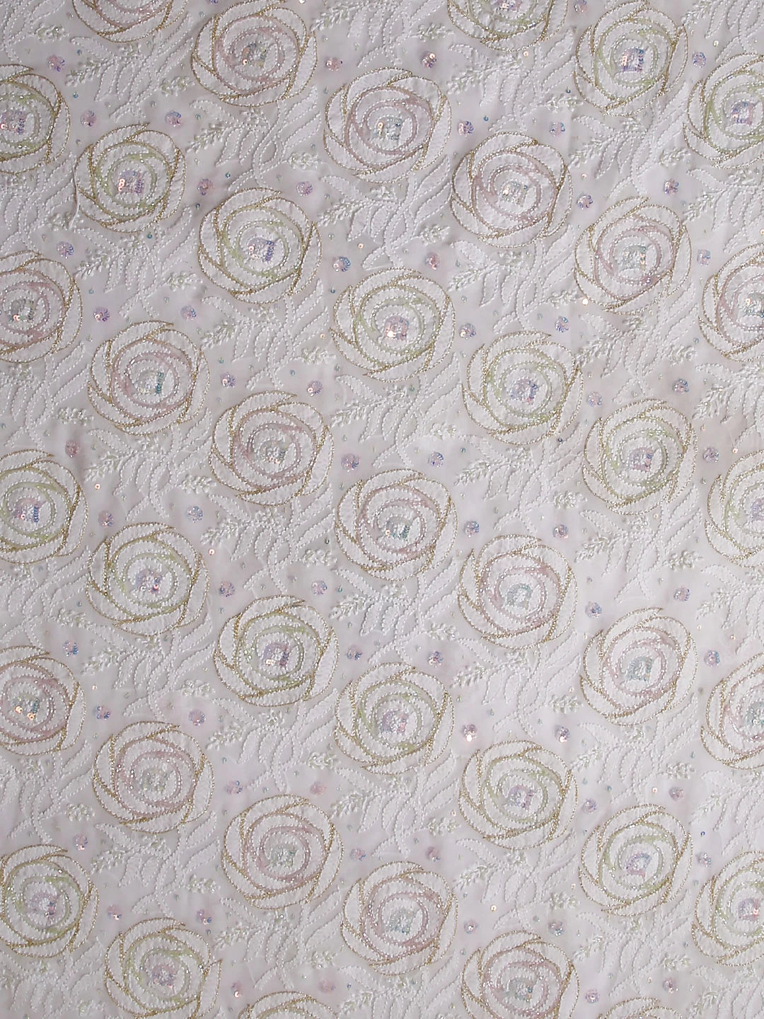 Ada Hand Embroidered White Pure Georgette Lucknowi Chikankari Unstitched Kurta Dupatta Set With Cutdana Work 01A421868