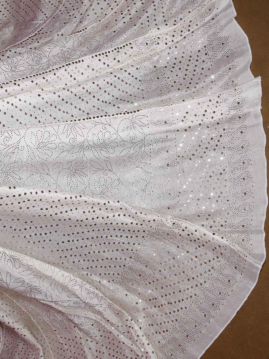Ada Hand Embroidered White Chanderi Lucknowi Muqaish Work Lehenga Skirt 01A162497