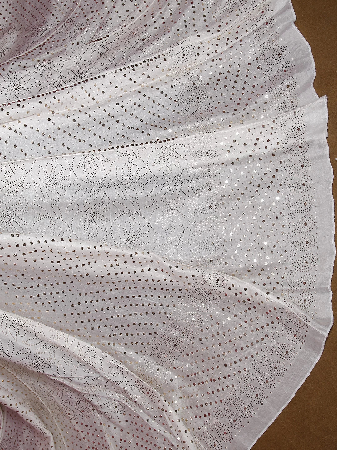 Ada Hand Embroidered White Chanderi Lucknowi Muqaish Work Lehenga Skirt 01A162497