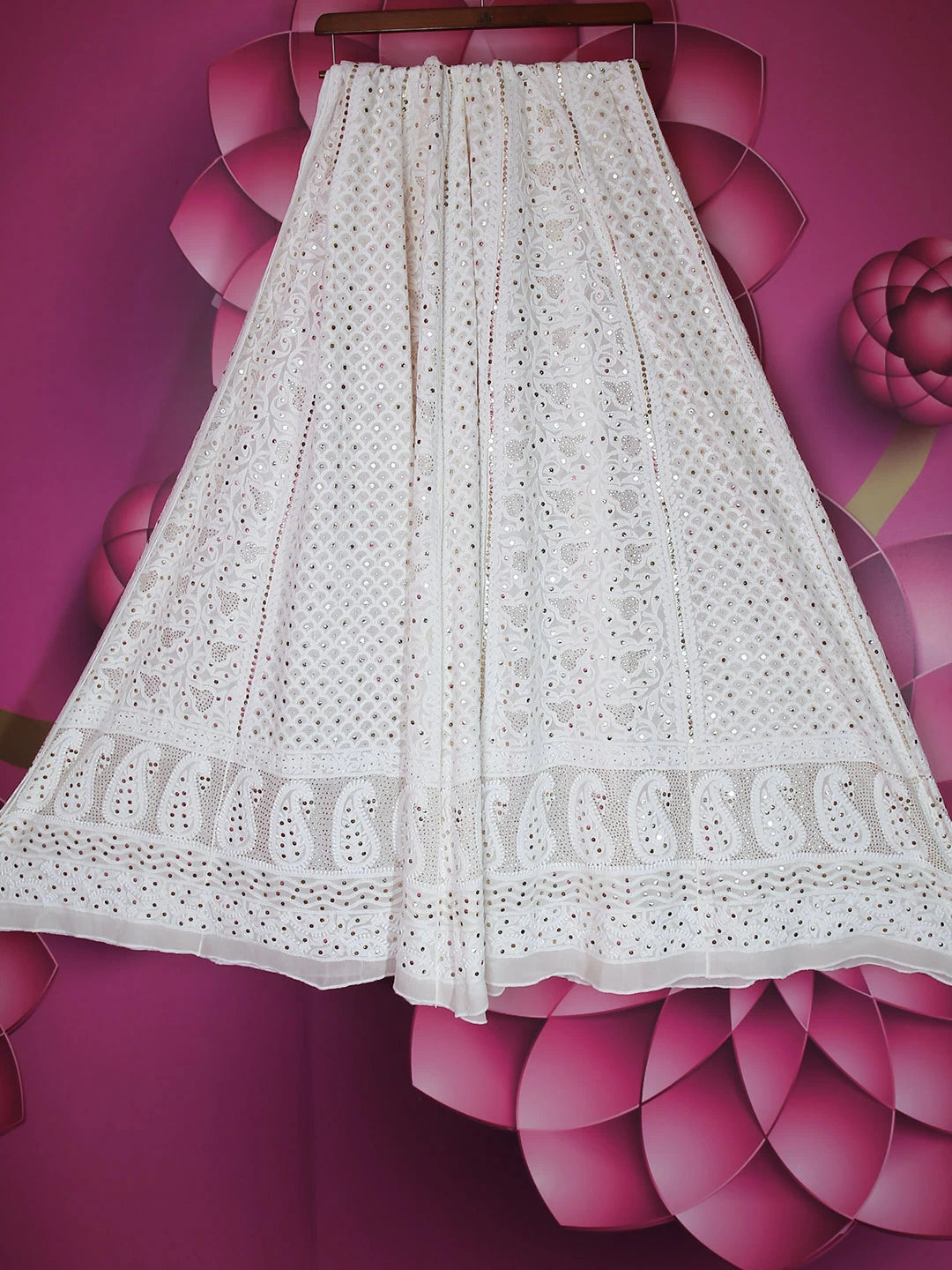 Ada Hand Embroidered Off White Pure Georgette Lucknowi Chikankari Lehenga Skirt 01A439644