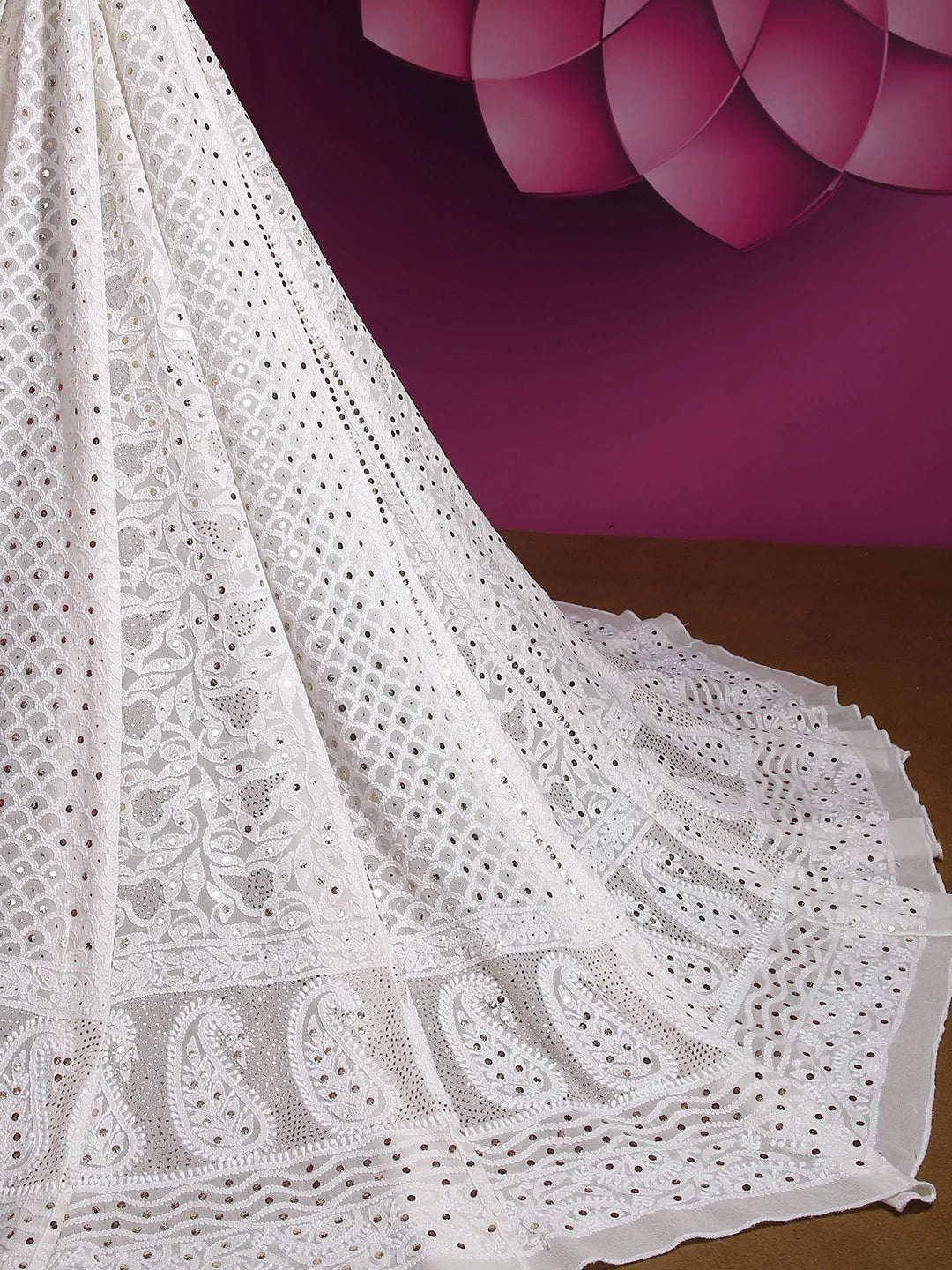 Ada Hand Embroidered Off White Pure Georgette Lucknowi Chikankari Lehenga Skirt 01A439644