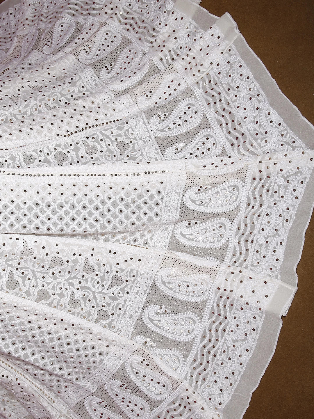 Ada Hand Embroidered Off White Pure Georgette Lucknowi Chikankari Lehenga Skirt 01A439644