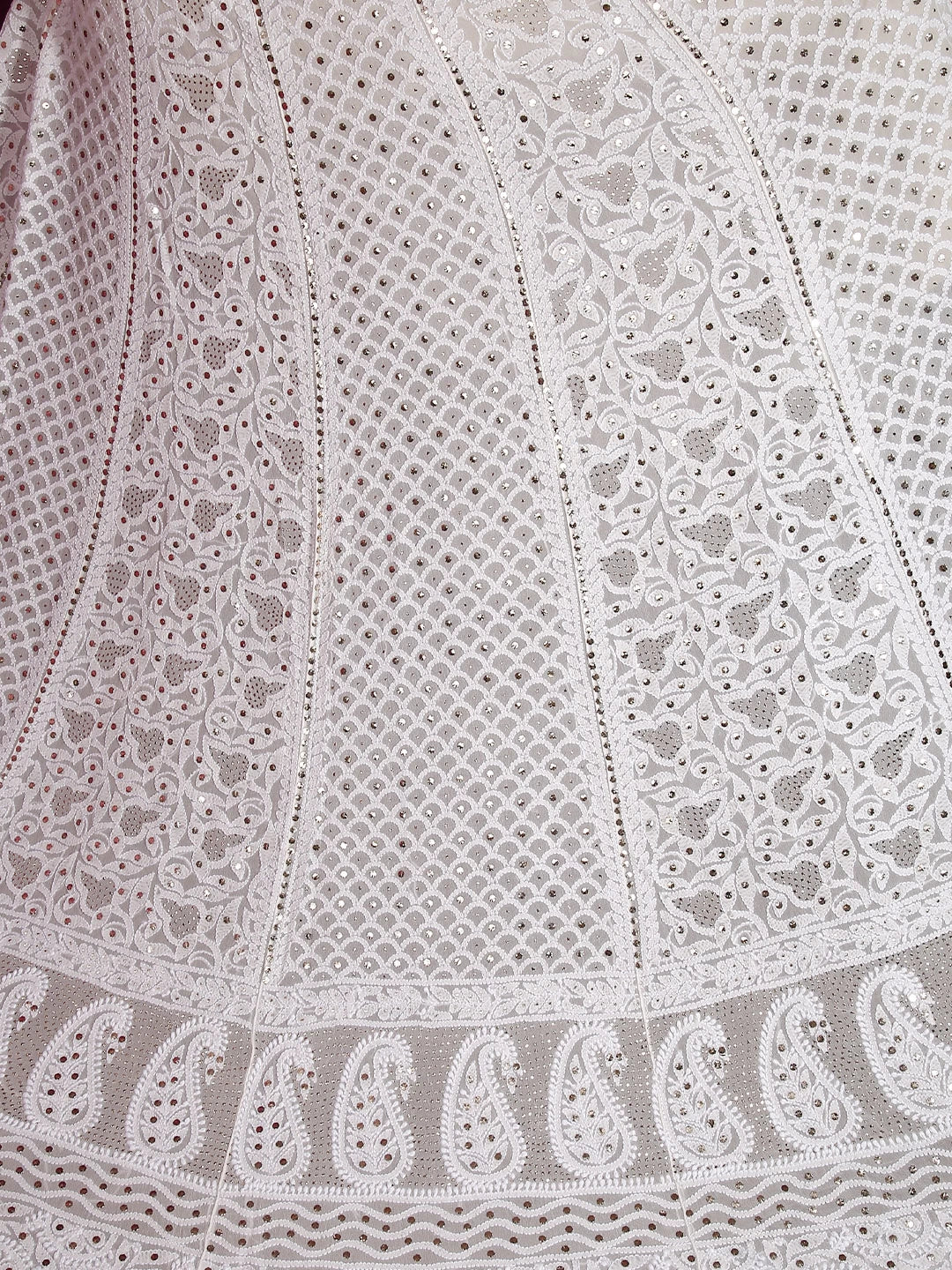 Ada Hand Embroidered Off White Pure Georgette Lucknowi Chikankari Lehenga Skirt 01A439644