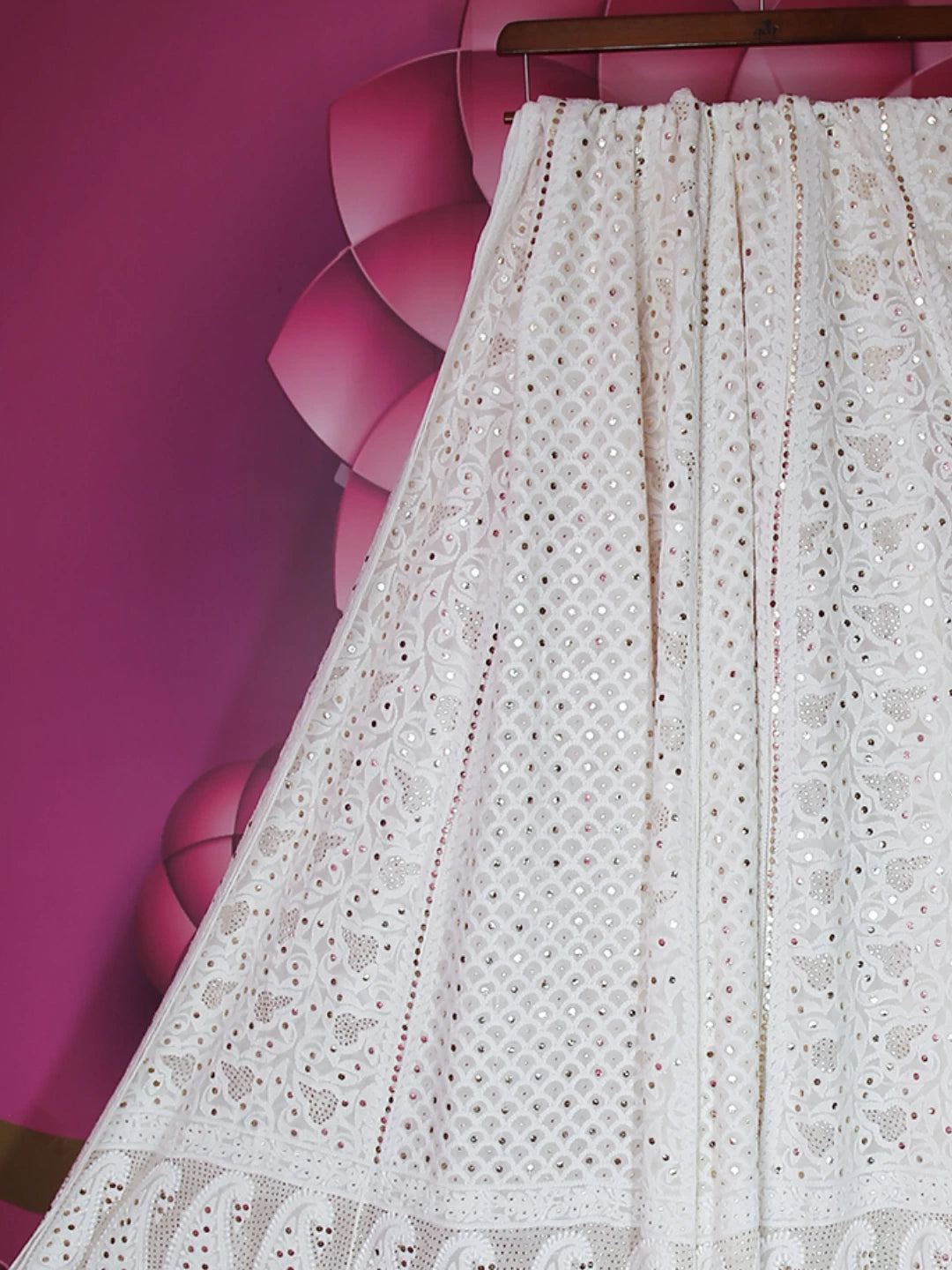 Ada Hand Embroidered Off White Pure Georgette Lucknowi Chikankari Lehenga Skirt 01A439644