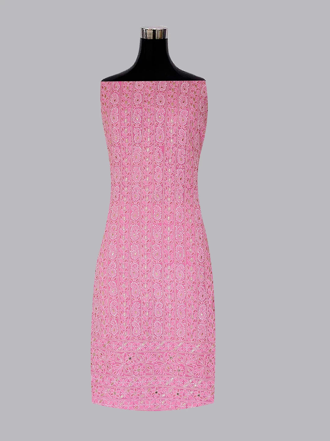 Ada Hand Embroidered Light Pink Georgette Lucknowi Chikankari Unstitched Suit Piece With Gotapatti 01A385424