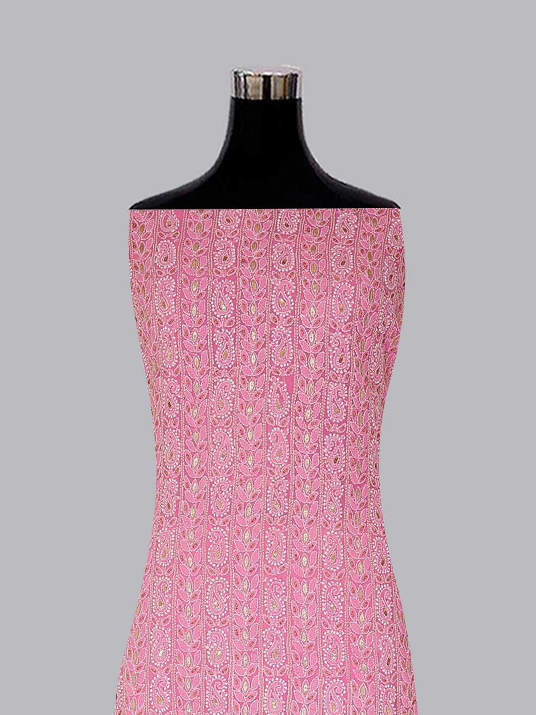 Ada Hand Embroidered Light Pink Georgette Lucknowi Chikankari Unstitched Suit Piece With Gotapatti 01A385424
