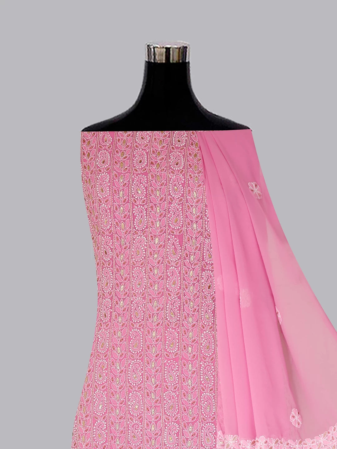 Ada Hand Embroidered Light Pink Georgette Lucknowi Chikankari Unstitched Suit Piece With Gotapatti 01A385424