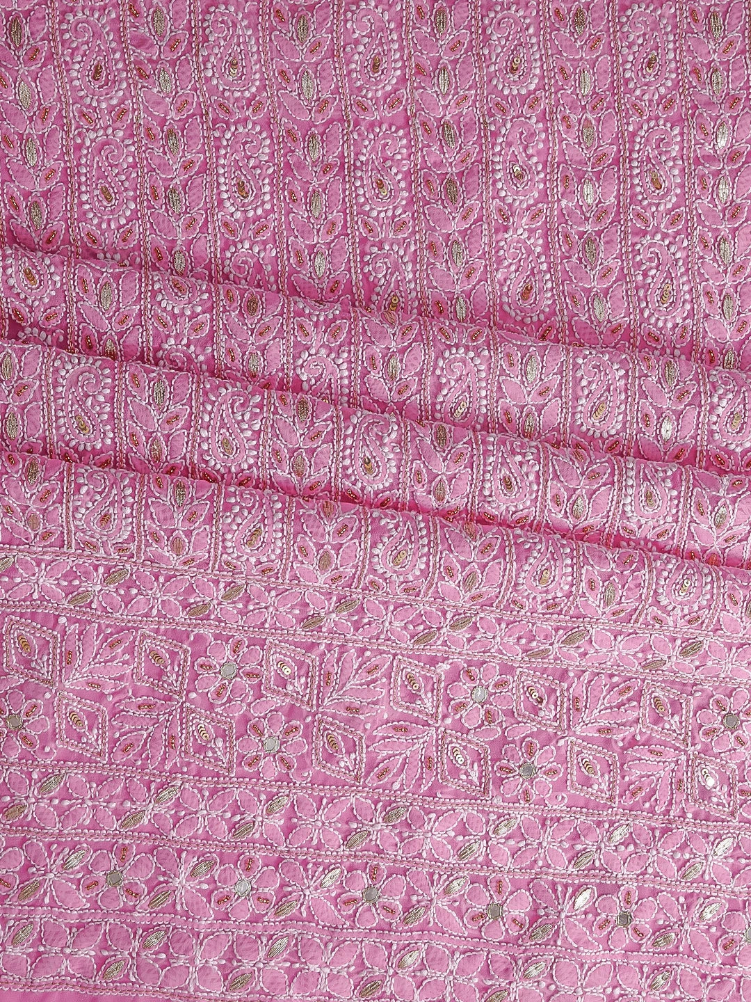 Ada Hand Embroidered Light Pink Georgette Lucknowi Chikankari Unstitched Suit Piece With Gotapatti 01A385424