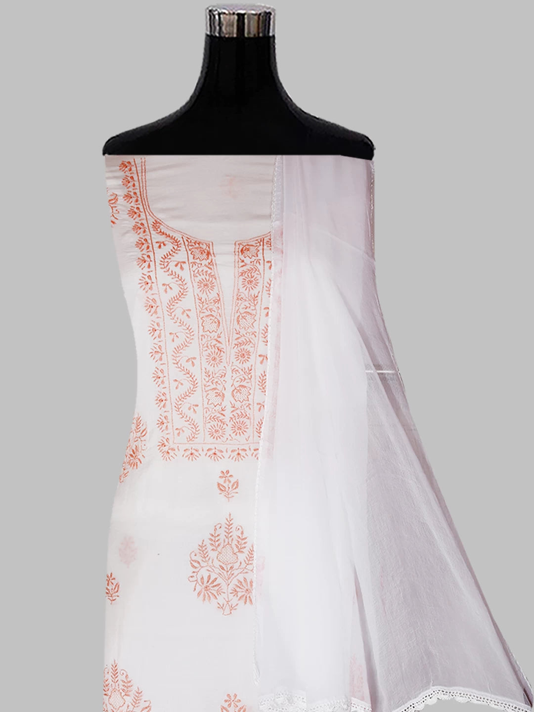 Ada Hand Embroidered White Muslin Lucknowi Chikankari Unstitched Suit Piece 01A435424