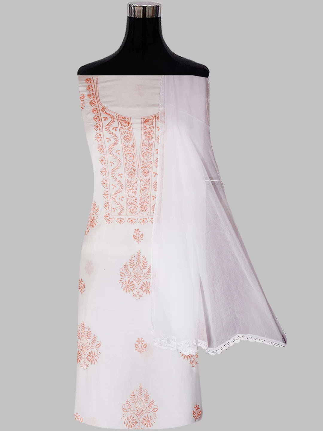 Ada Hand Embroidered White Muslin Lucknowi Chikankari Unstitched Suit Piece 01A435424