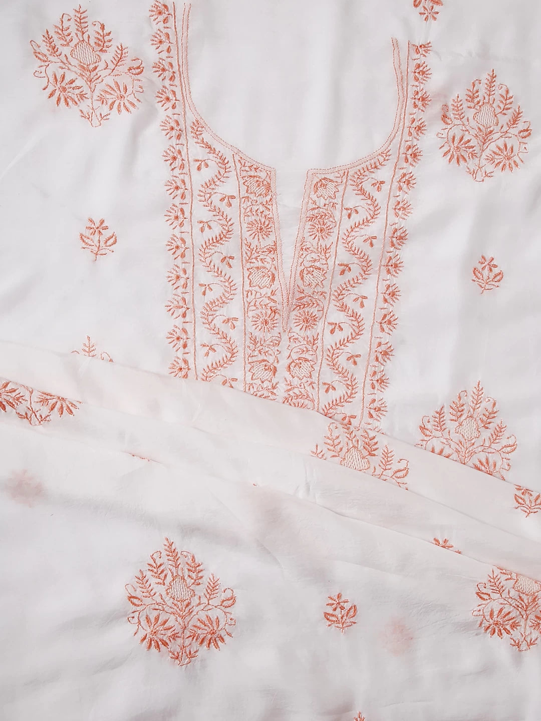 Ada Hand Embroidered White Muslin Lucknowi Chikankari Unstitched Suit Piece 01A435424
