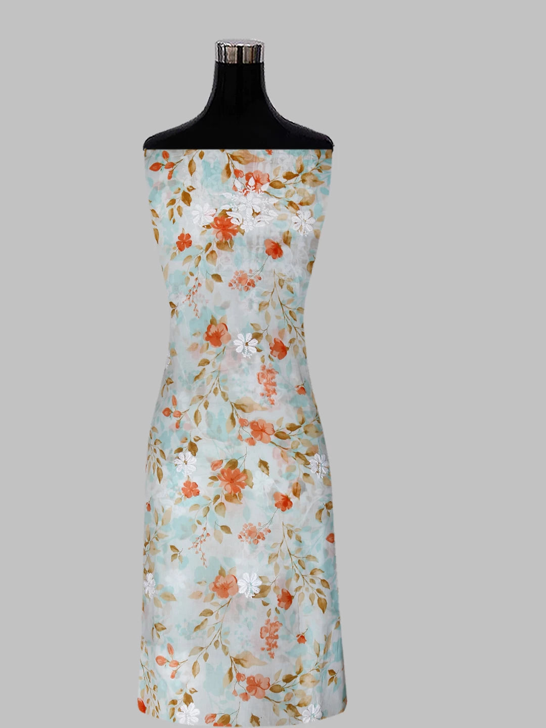Ada Hand Embroidered Sea Green Floral Print Cotton Blend Lucknowi Chikankari Unstitched Kurta Dupatta Set 01A444637