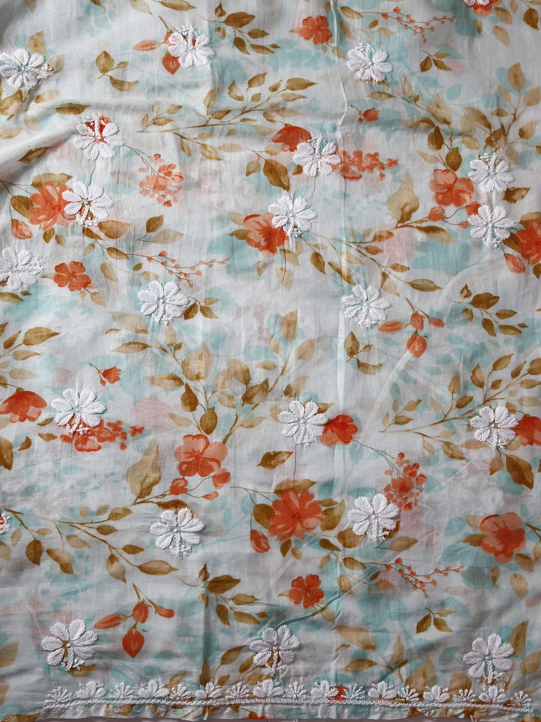 Ada Hand Embroidered Sea Green Floral Print Cotton Blend Lucknowi Chikankari Unstitched Kurta Dupatta Set 01A444637