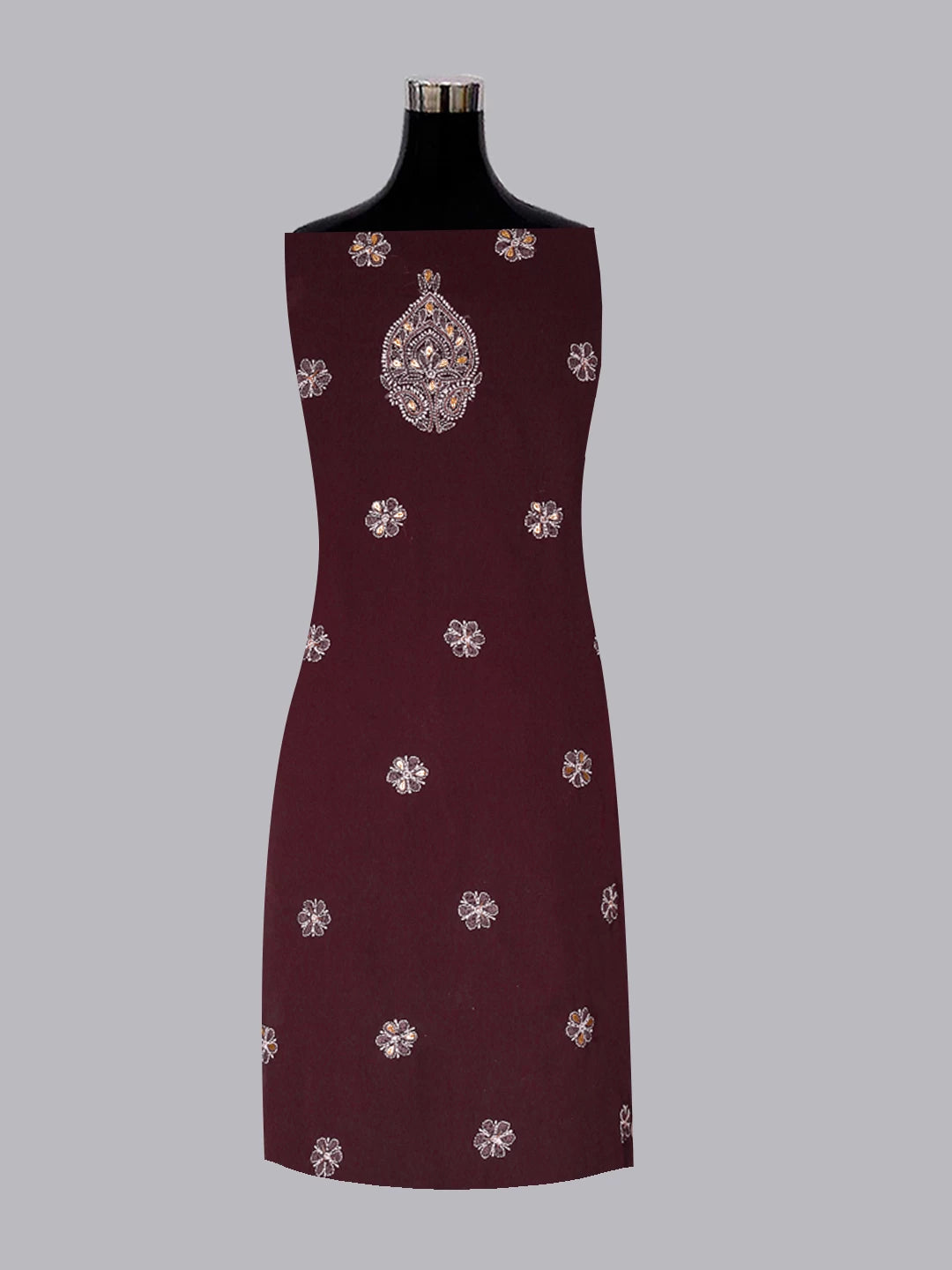Ada Hand Embroidered Mulberry Brown Georgette Lucknowi Chikankari Unstitched Suit Piece With Gotapatti 01A358422